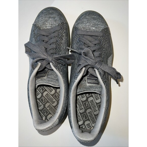 PUMA Shoes Mens 9 Basket Athletic Low Top Knit Sneakers 363087-01 Gray Fabric - Picture 5 of 7